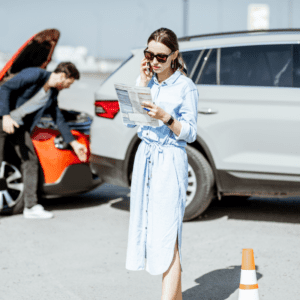 woman calling someone after a car accident